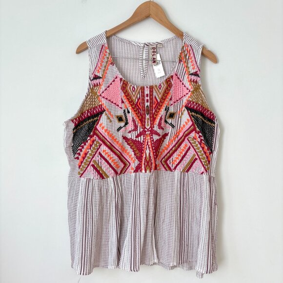 Anthropologie Dolan Embroidered Sleeveless Top Sz 1X NWT Bohemian Tribal Print - Picture 2 of 7